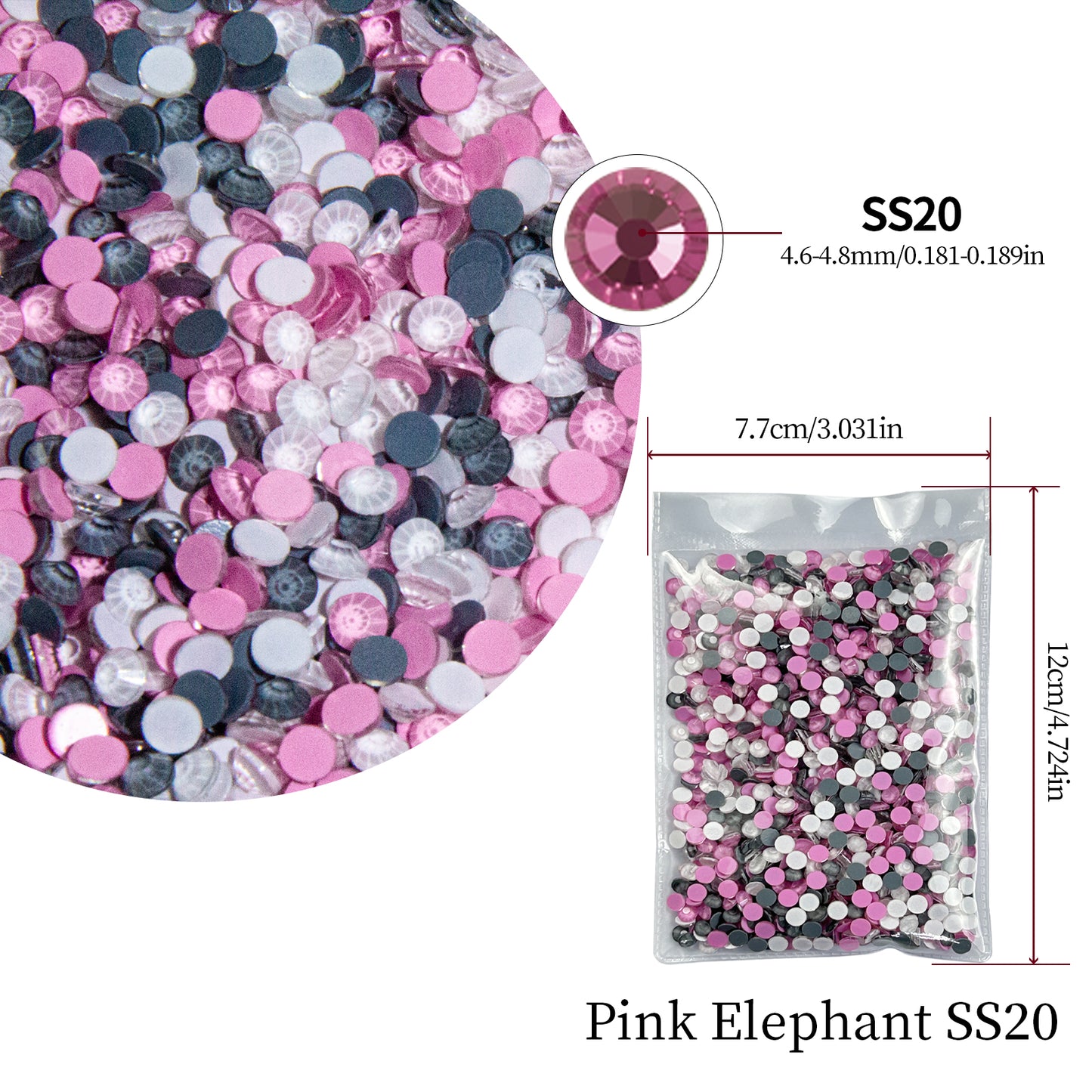 #M5 Pink Elephant Mixed Glass Flat Back Rhinestones 1440pcs