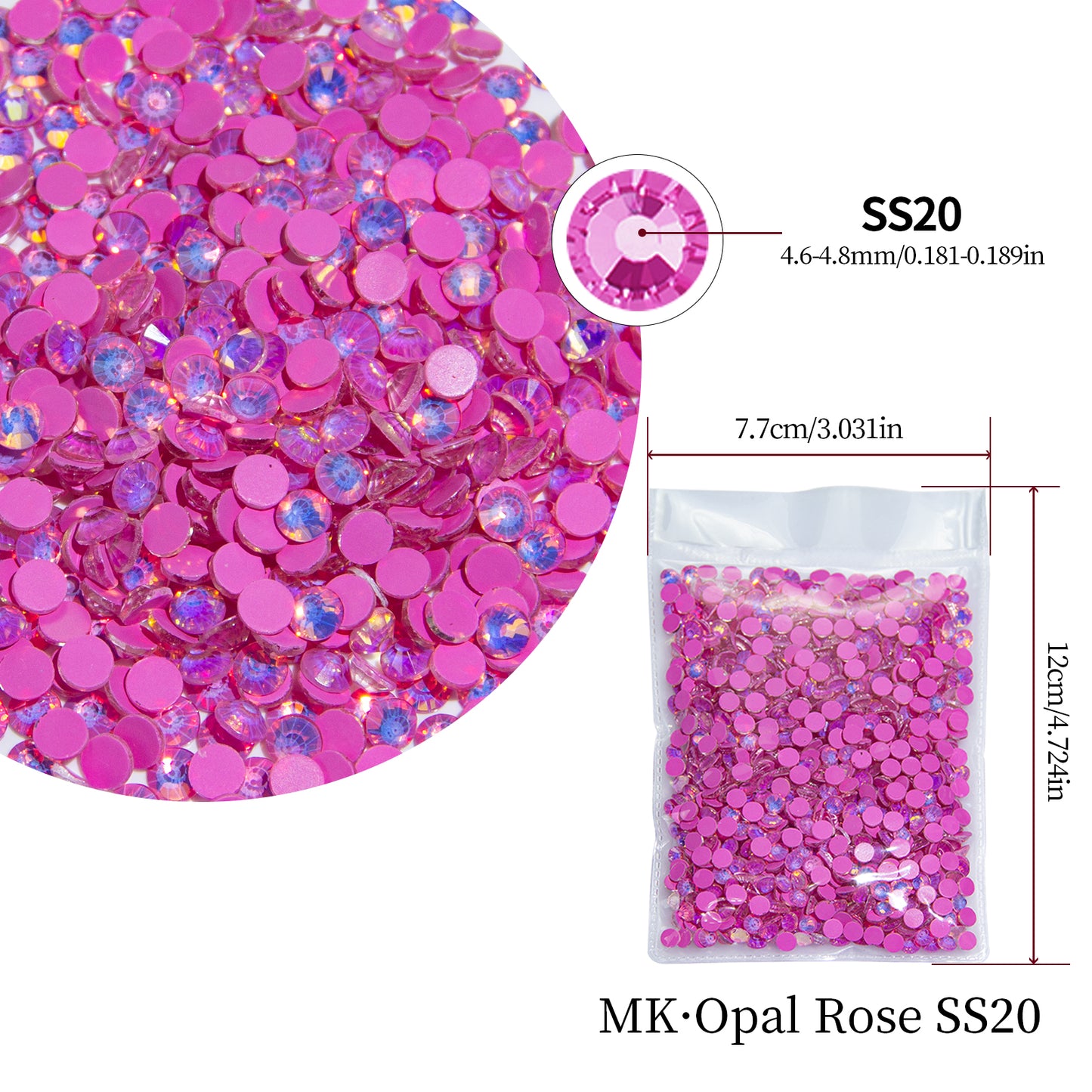 #168 MK Opal Rose Glass Flat Back Rhinestones 1440pcs