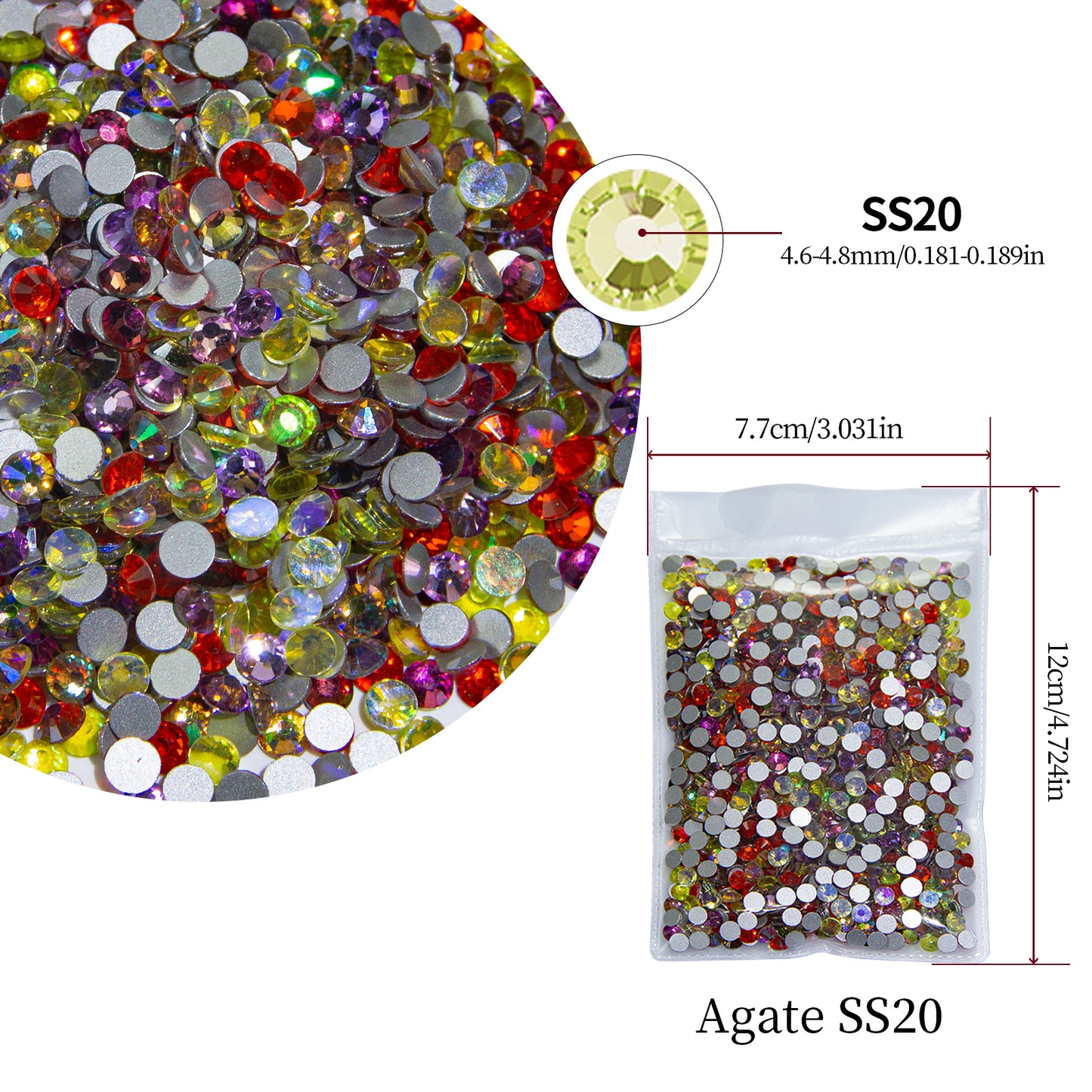 #M9 Agate Mixed Glass Flat Back Rhinestones 1440pcs
