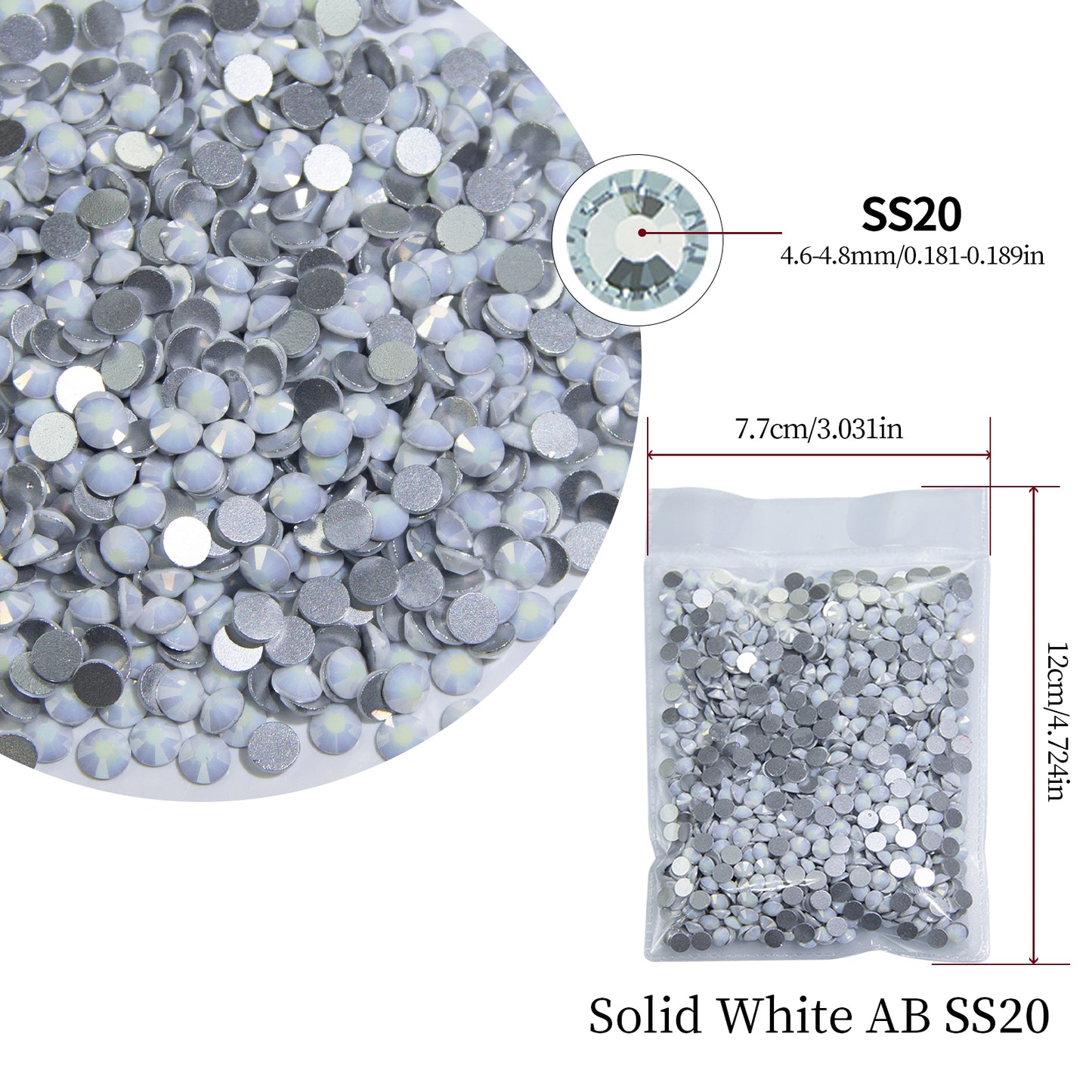 #197 Solid White AB Glass Flat Back Rhinestones 1440pcs