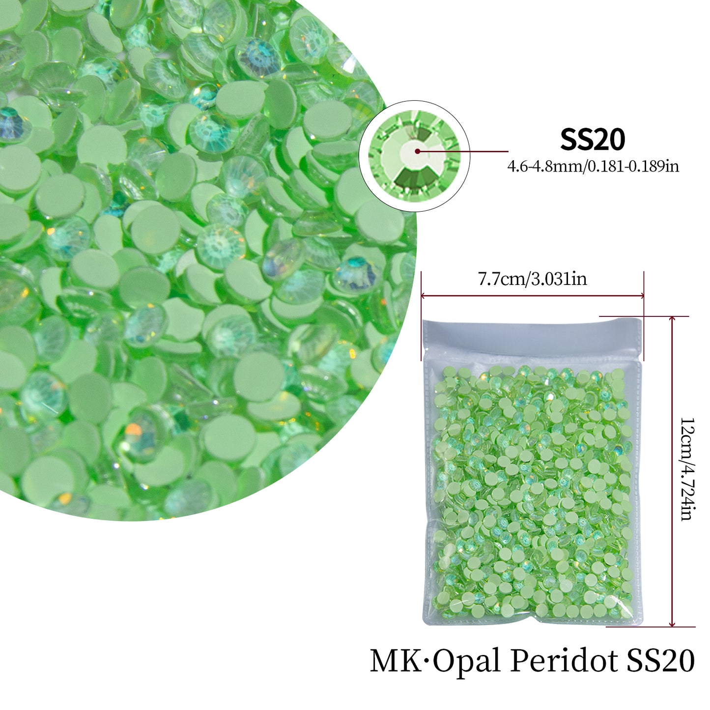 #167 MK Opal Peridot Glass Flat Back Rhinestones 1440pcs