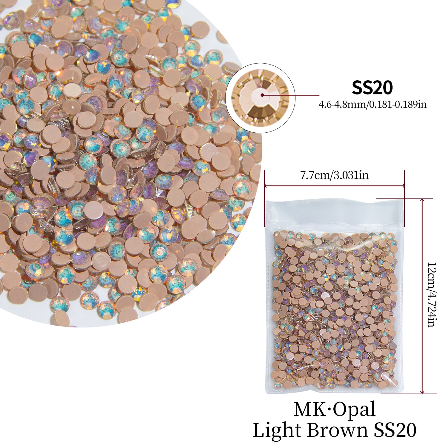#200 MK Opal Light Brown Glass Flat Back Rhinestones 1440pcs