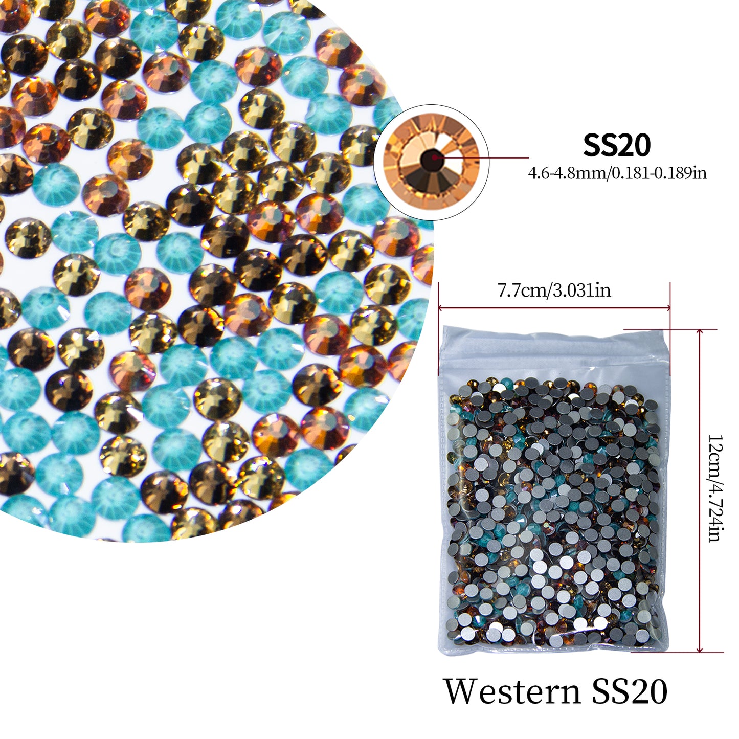 #M6 Western Mixed Glass Flat Back Rhinestones 1440pcs