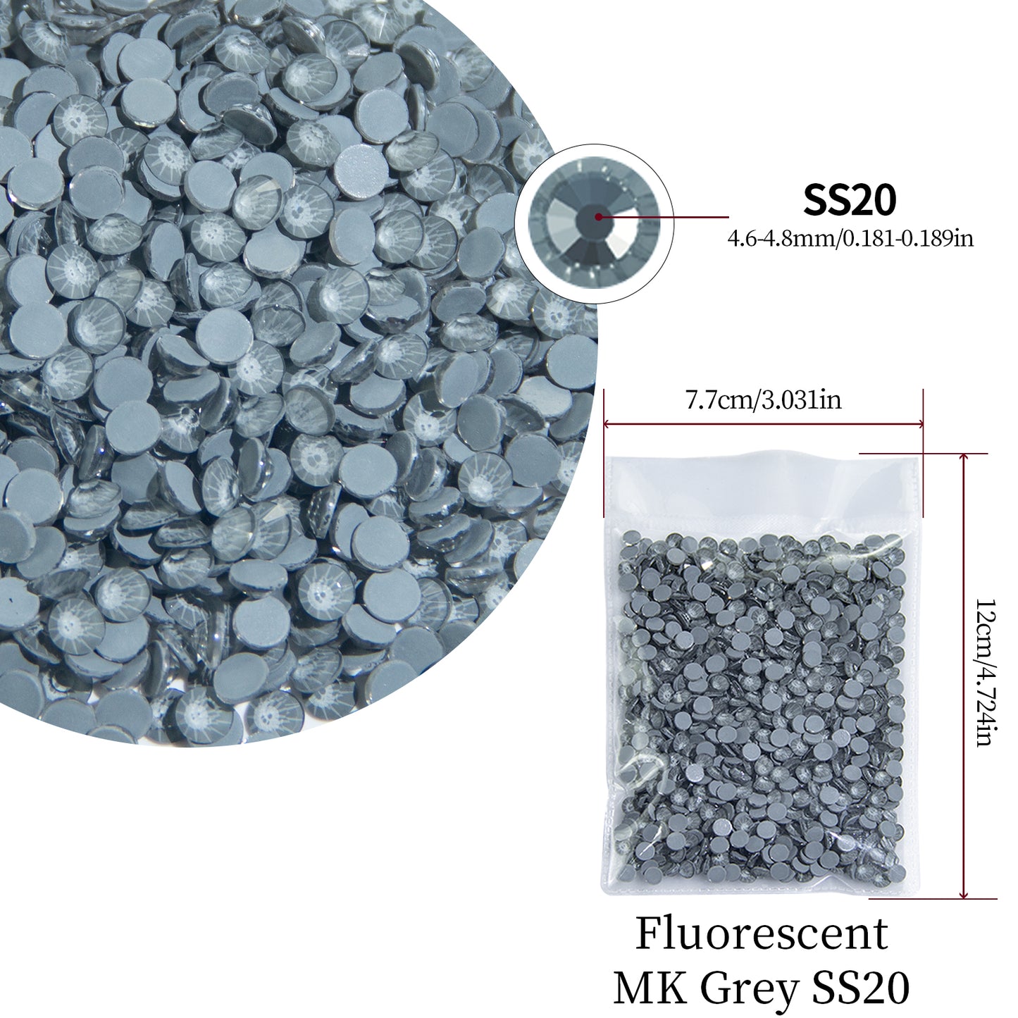 #153 Fluorescent MK Grey Glass Flat Back Rhinestones 1440pcs