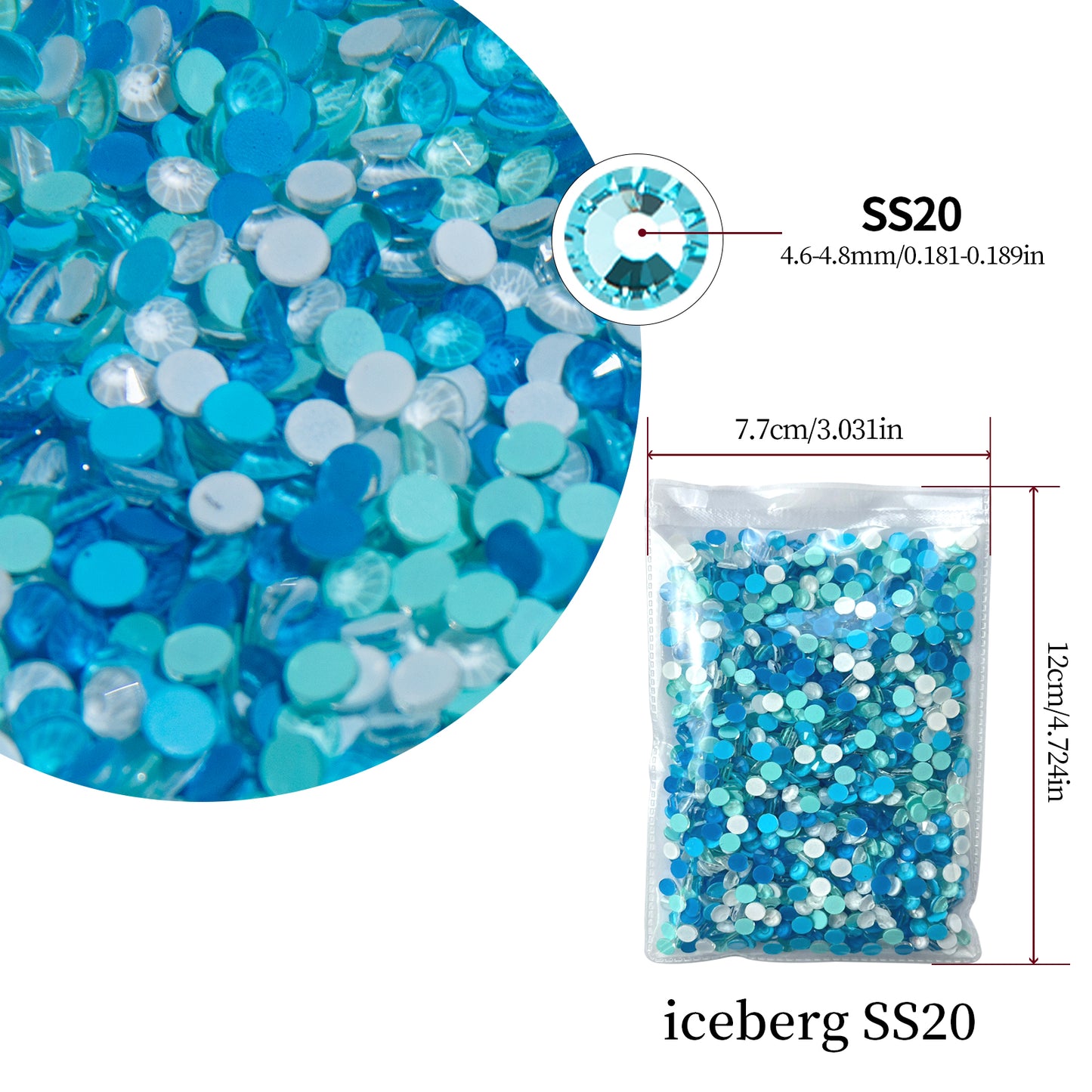 #M3 Iceberg Mixed Glass Flat Back Rhinestones 1440pcs