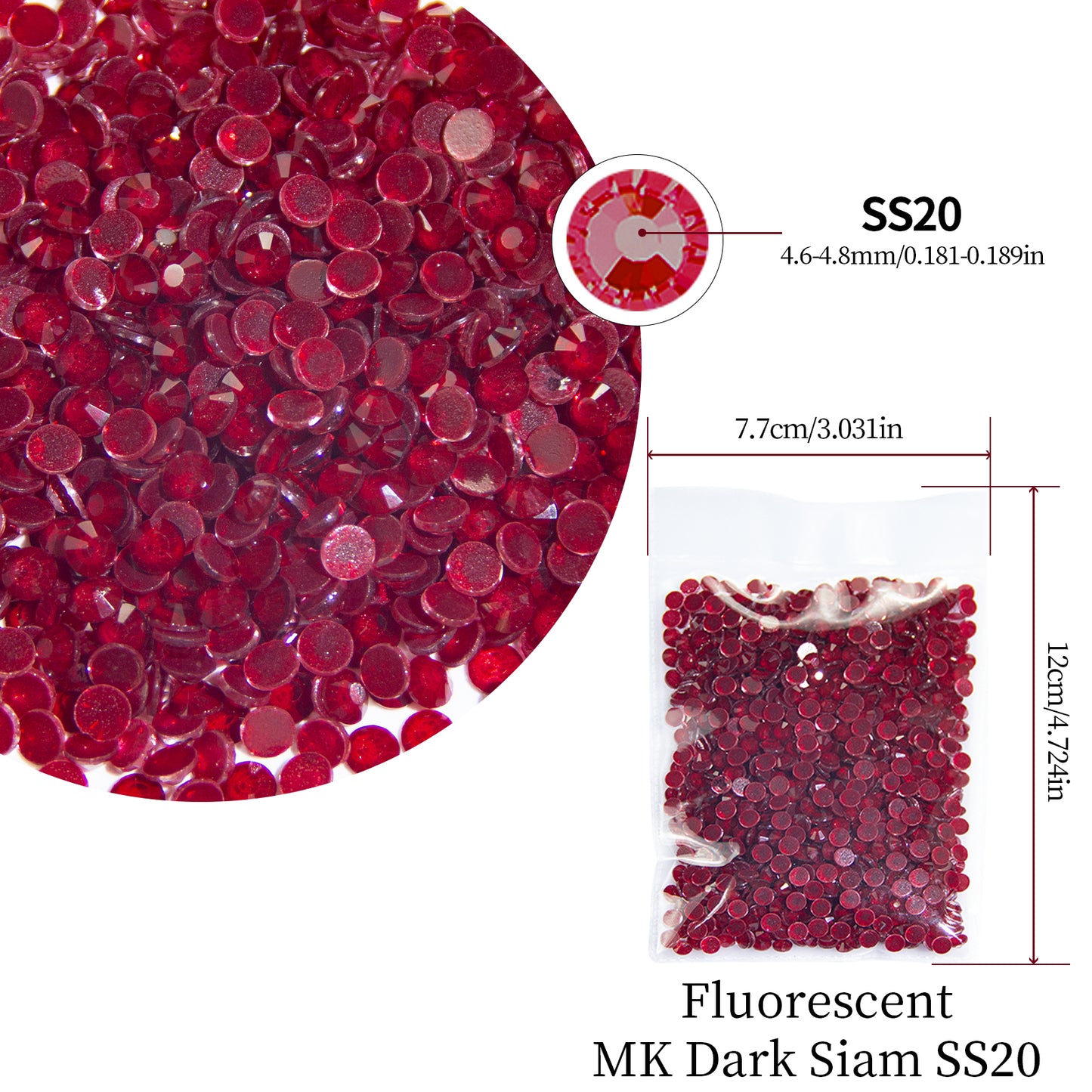 #155 Fluorescent MK Dark Siam Glass Flat Back Rhinestones 1440pcs