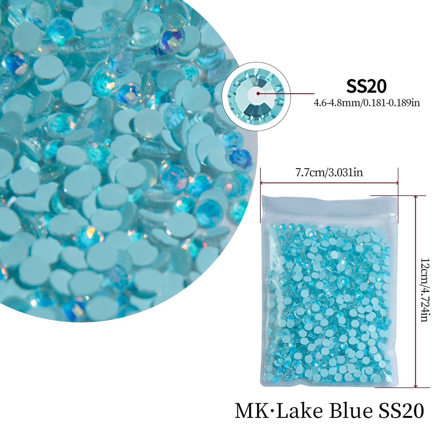 #194 MK Opal Lake Blue Glass Flat Back Rhinestones 1440pcs