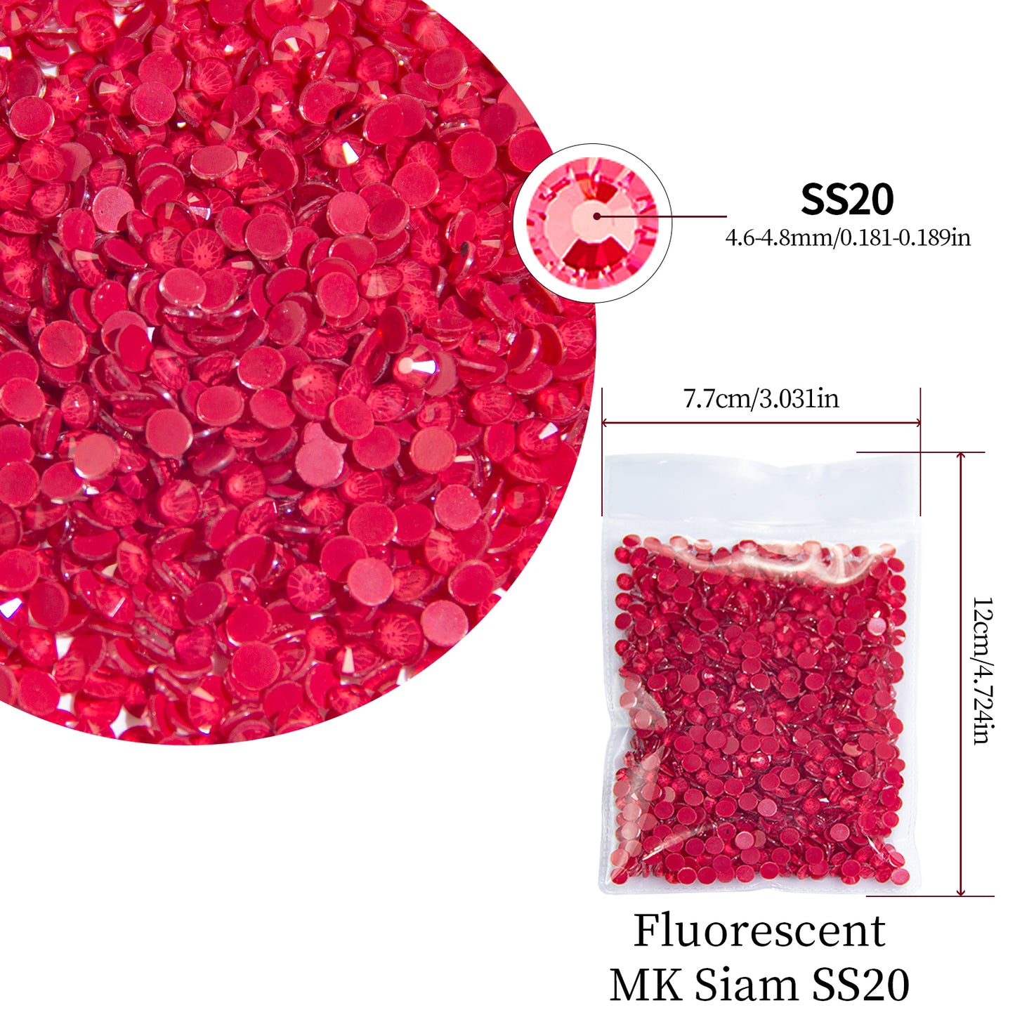 #157 Fluorescent MK Siam Glass Flat Back Rhinestones 1440pcs