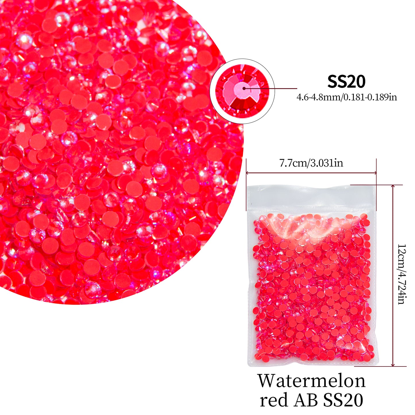 Watermelon red AB Glass Flat Back Rhinestones 1440pcs