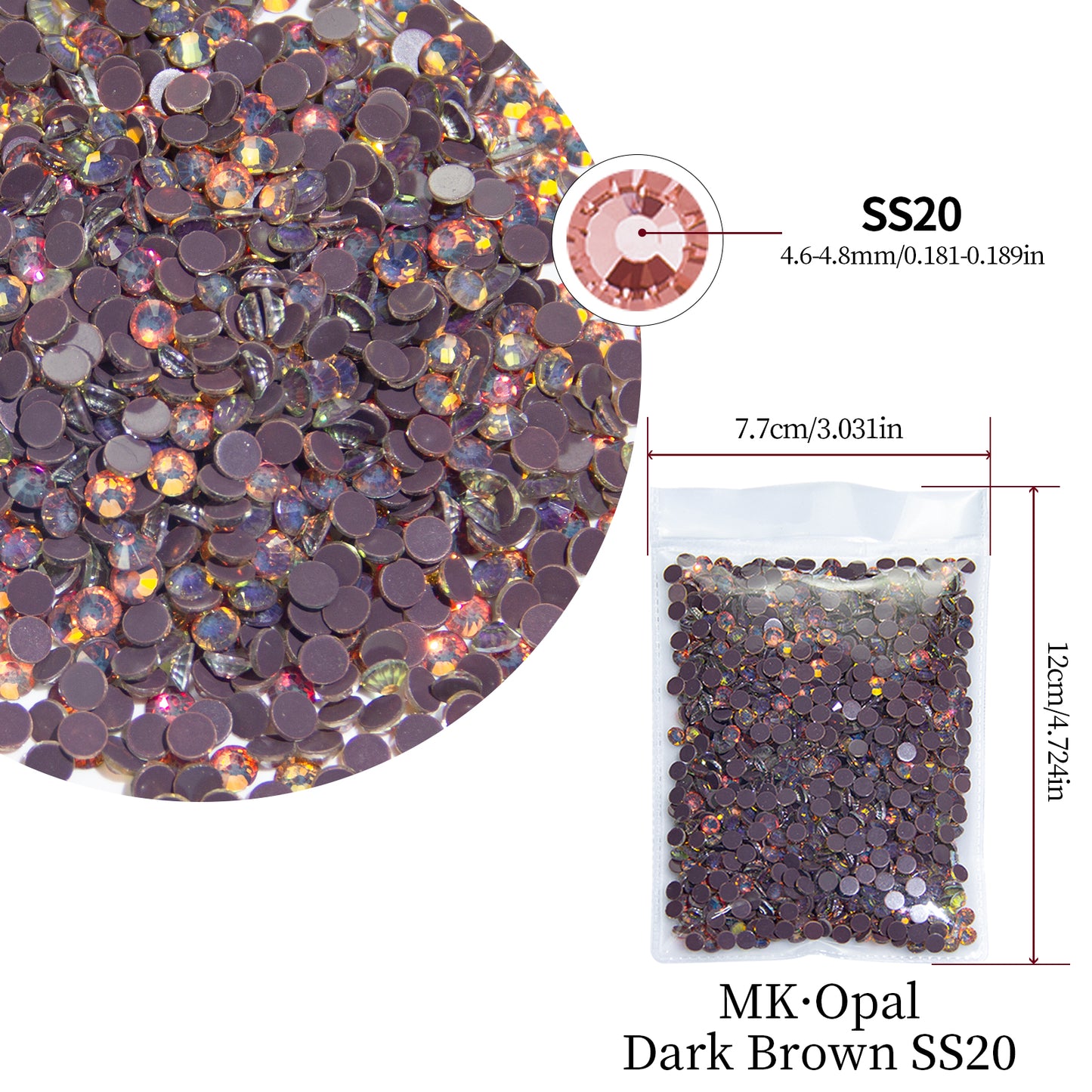 1440pcs MK Opal Dark Brown Glass Flat Back Rhinestones