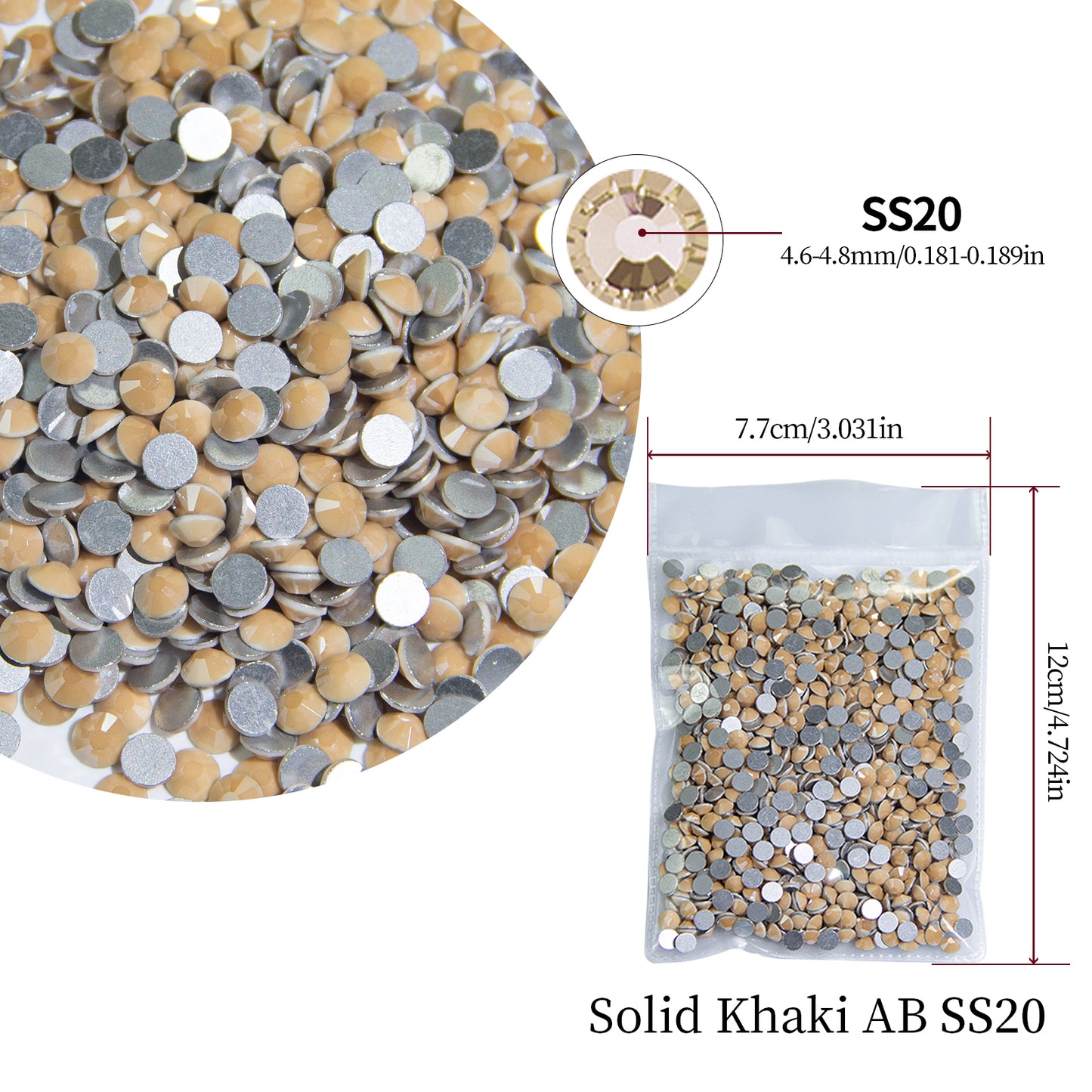 #196 Solid Khaki AB Glass Flat Back Rhinestones 1440pcs