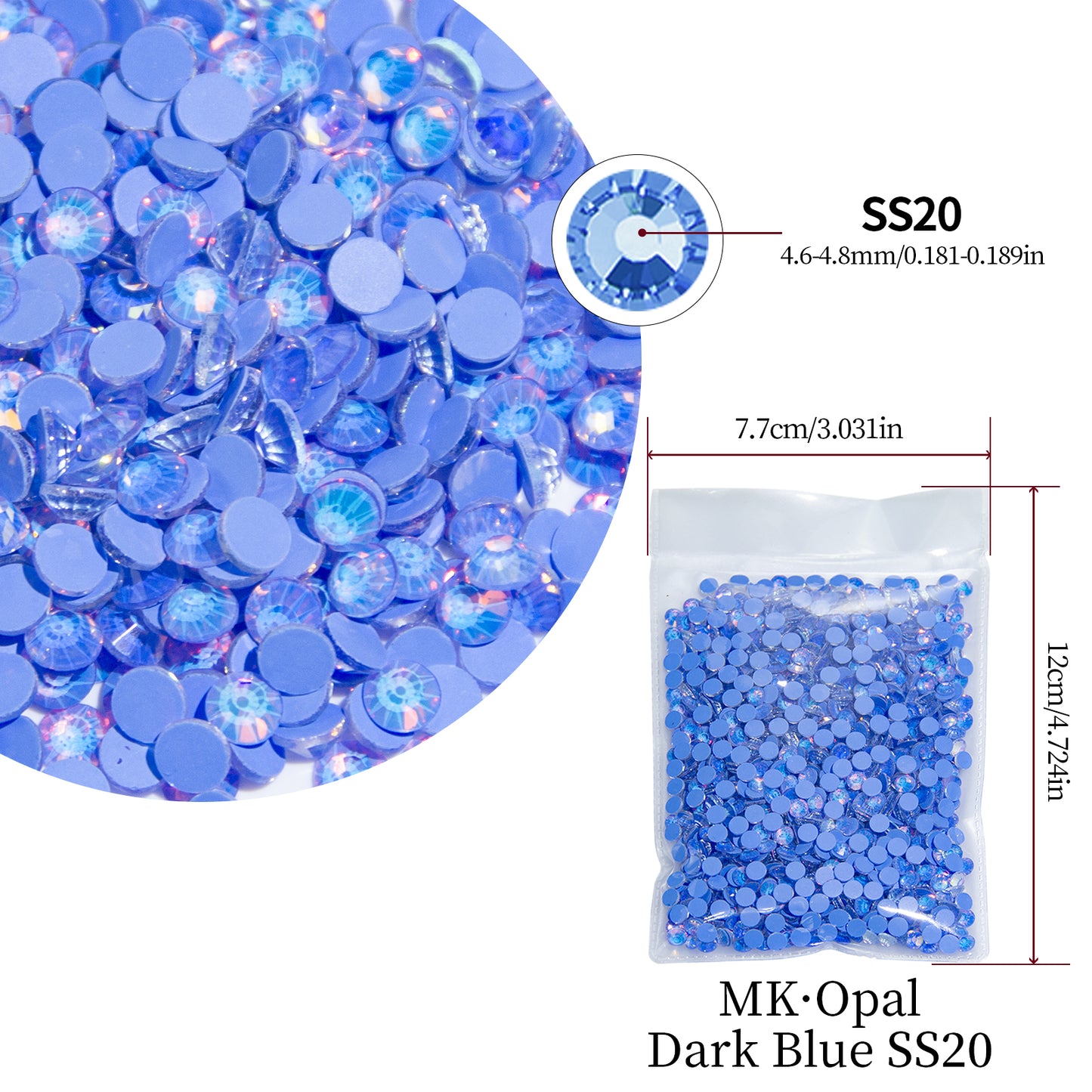 #161 MK Opal Dark Blue Glass Flat Back Rhinestones 1440pcs