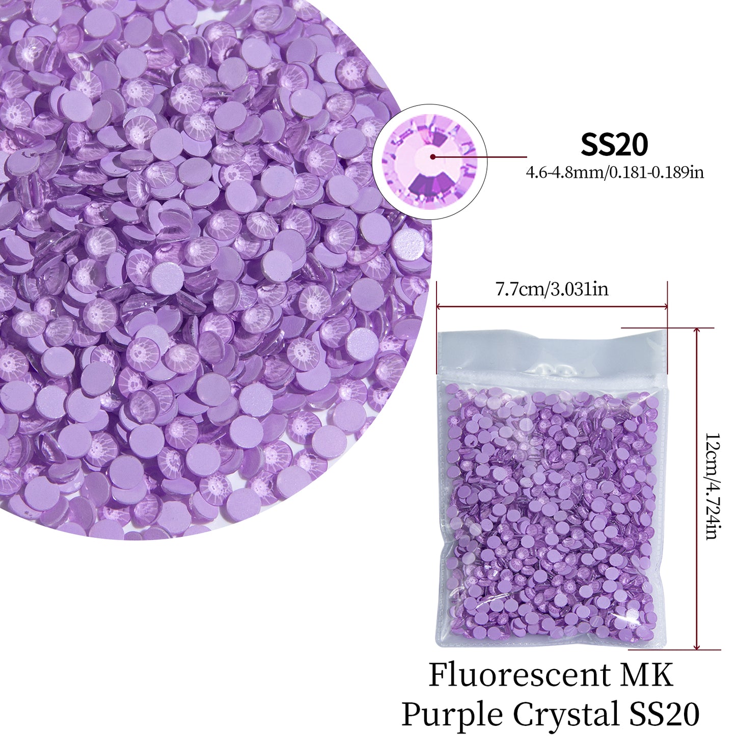 #151 Fluorescent MK Purple Crystal Glass Flat Back Rhinestones 1440pcs