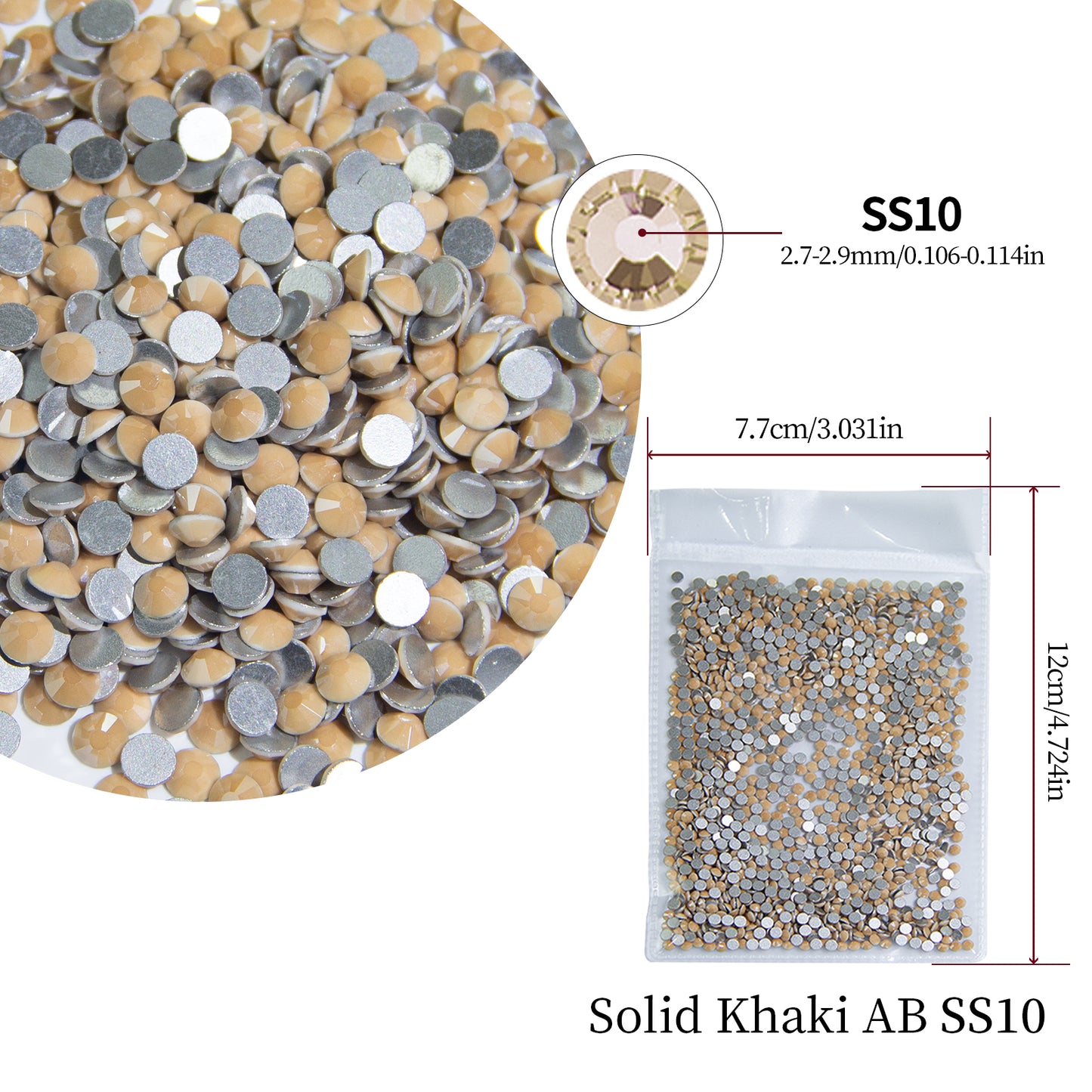 #196 Solid Khaki AB Glass Flat Back Rhinestones 1440pcs