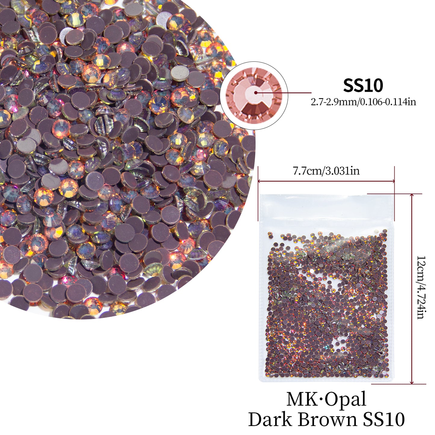 1440pcs MK Opal Dark Brown Glass Flat Back Rhinestones