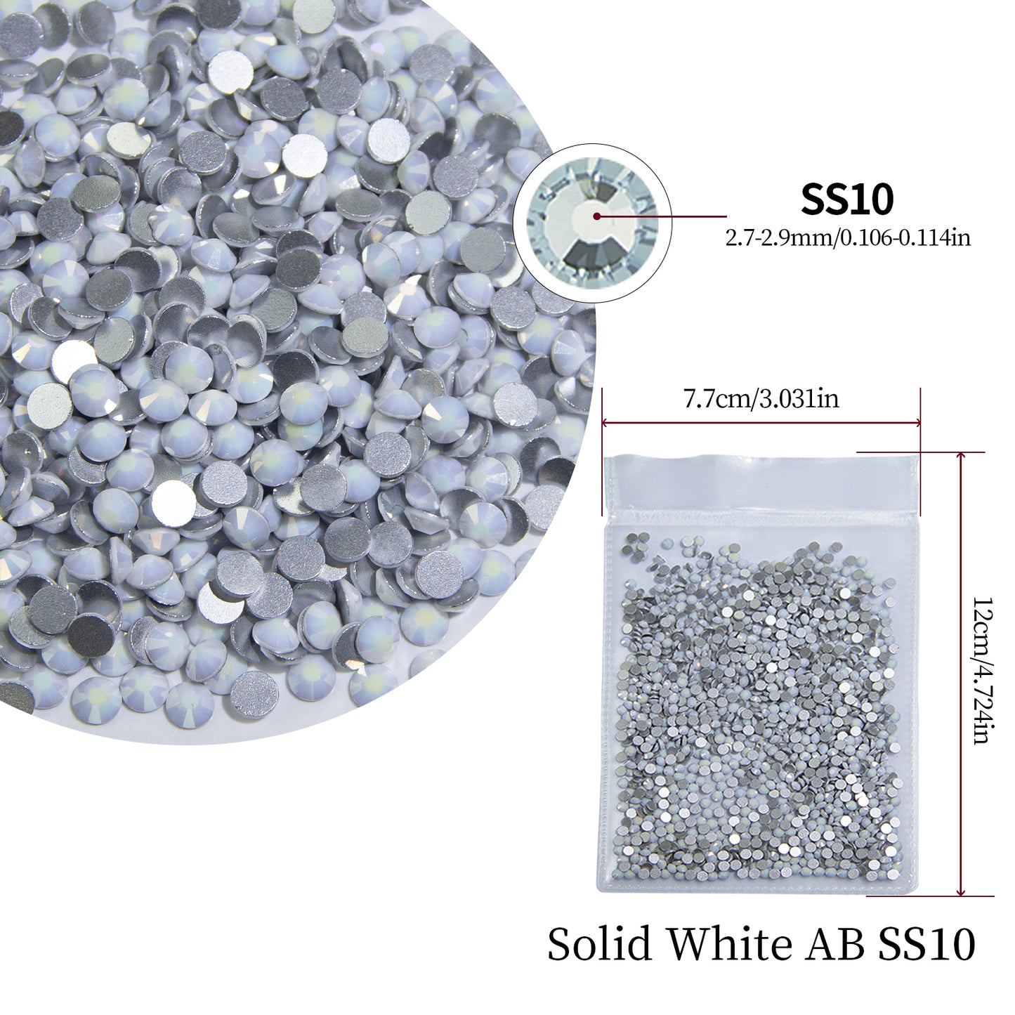 #197 Solid White AB Glass Flat Back Rhinestones 1440pcs