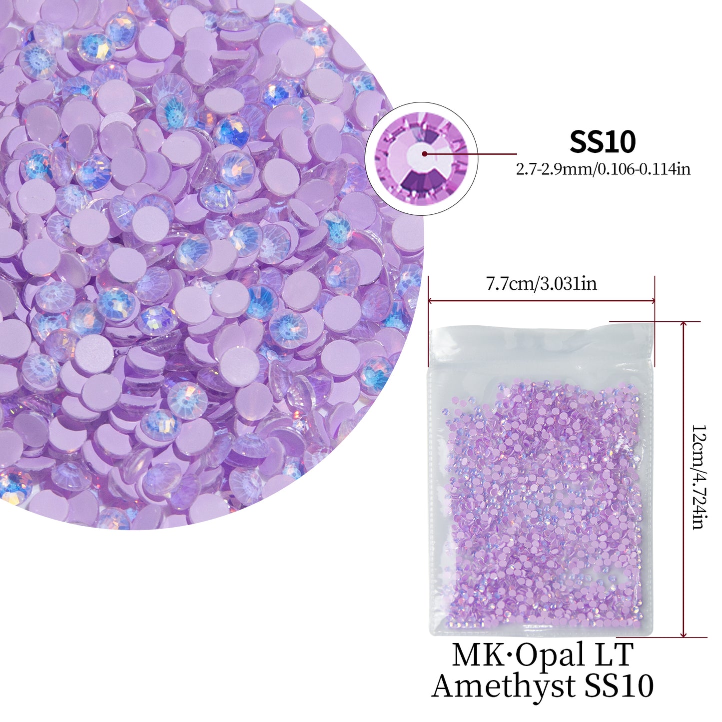 #164 MK Opal LT Amethyst Glass Flat Back Rhinestones 1440pcs