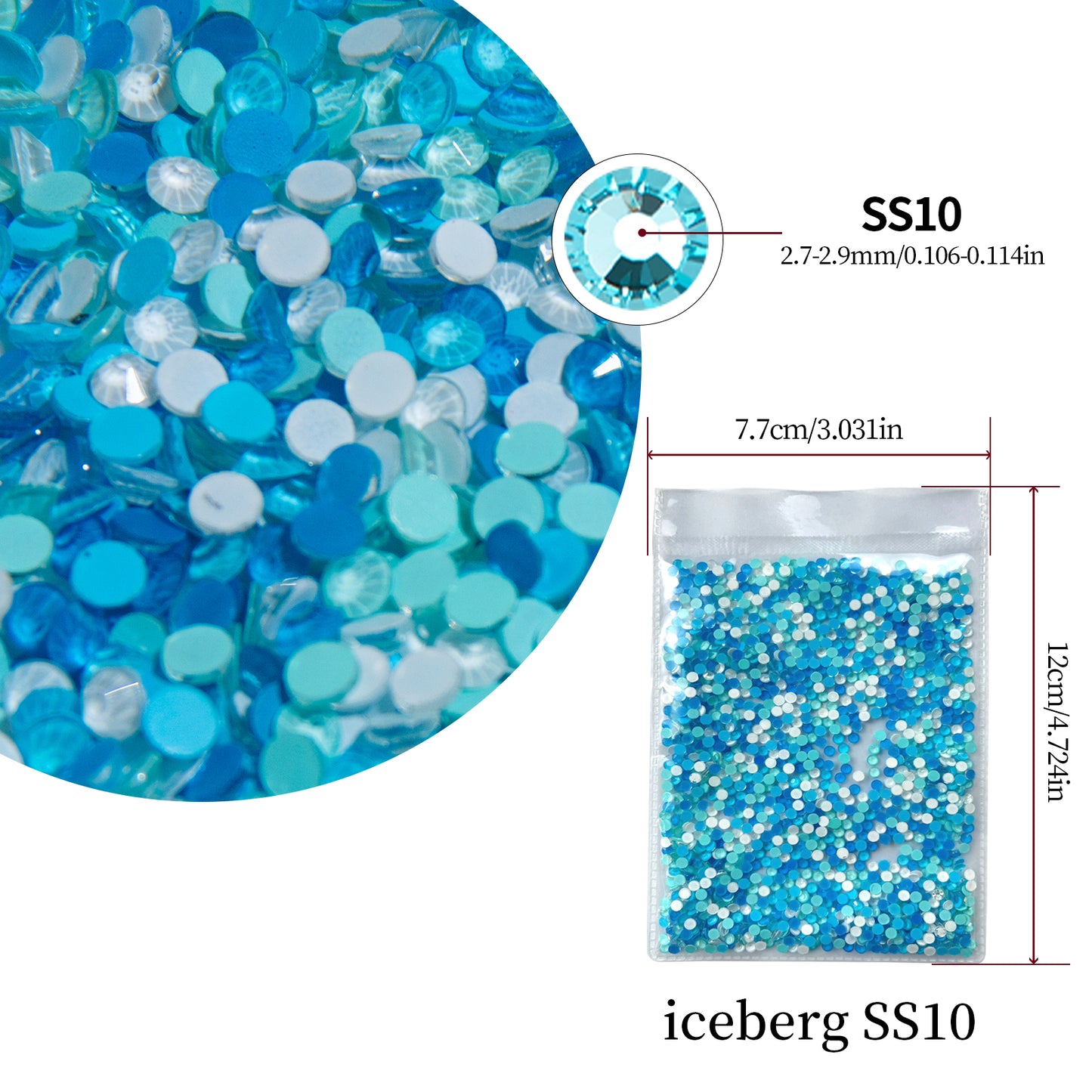 #M3 Iceberg Mixed Glass Flat Back Rhinestones 1440pcs