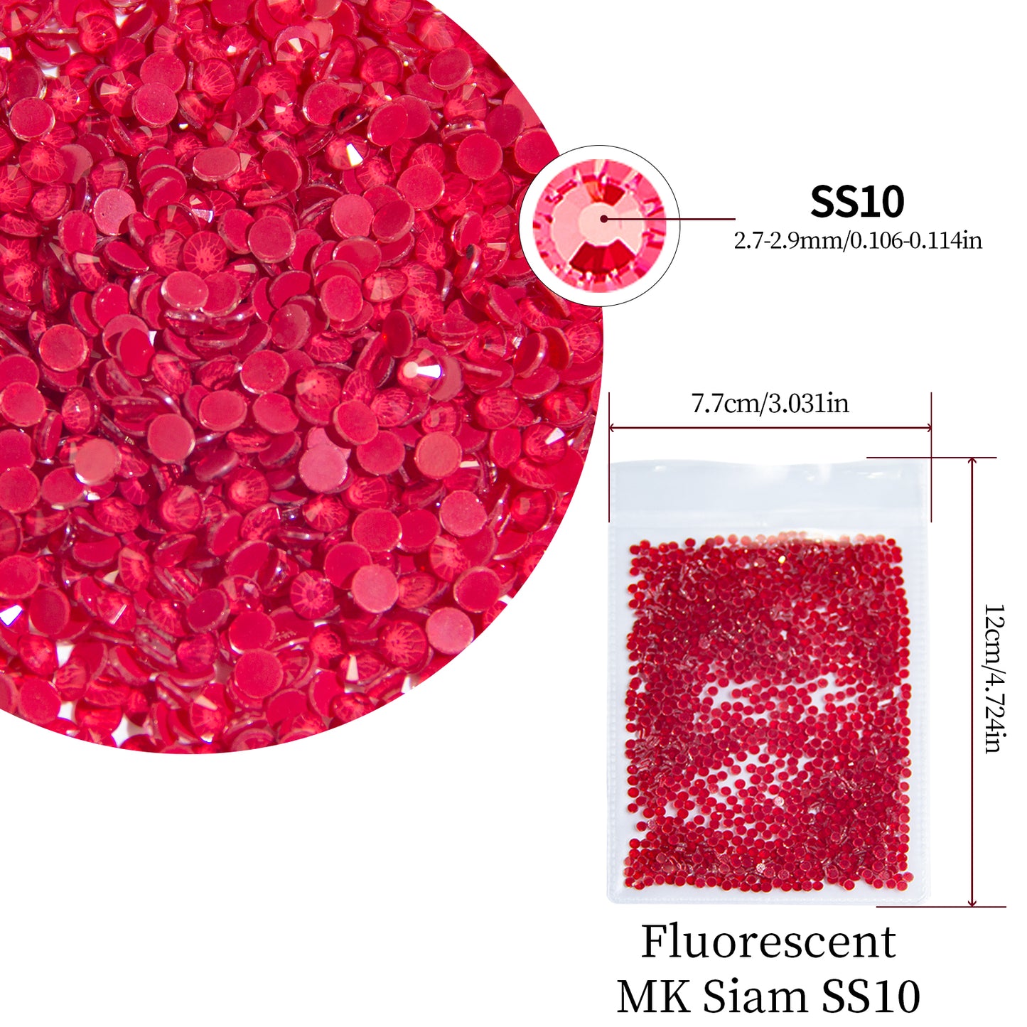 #157 Fluorescent MK Siam Glass Flat Back Rhinestones 1440pcs