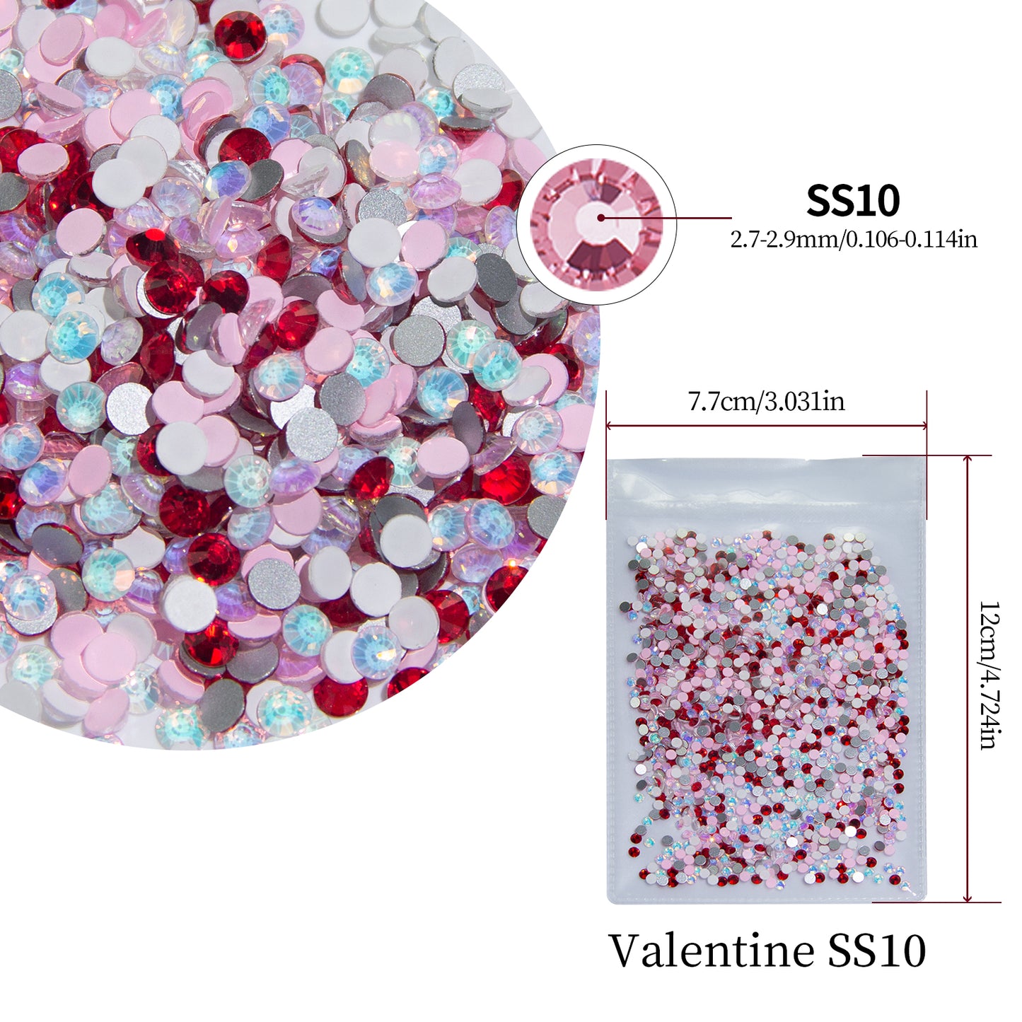 #M8 Valentine Mixed Glass Flat Back Rhinestones 1440pcs