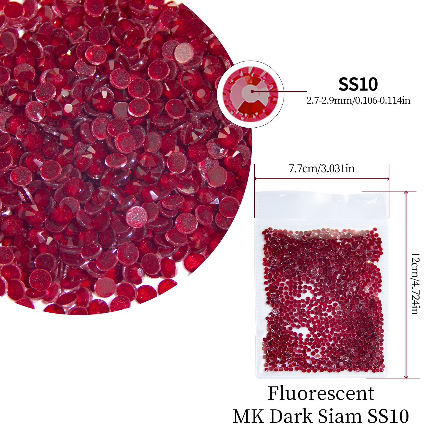 #155 Fluorescent MK Dark Siam Glass Flat Back Rhinestones 1440pcs