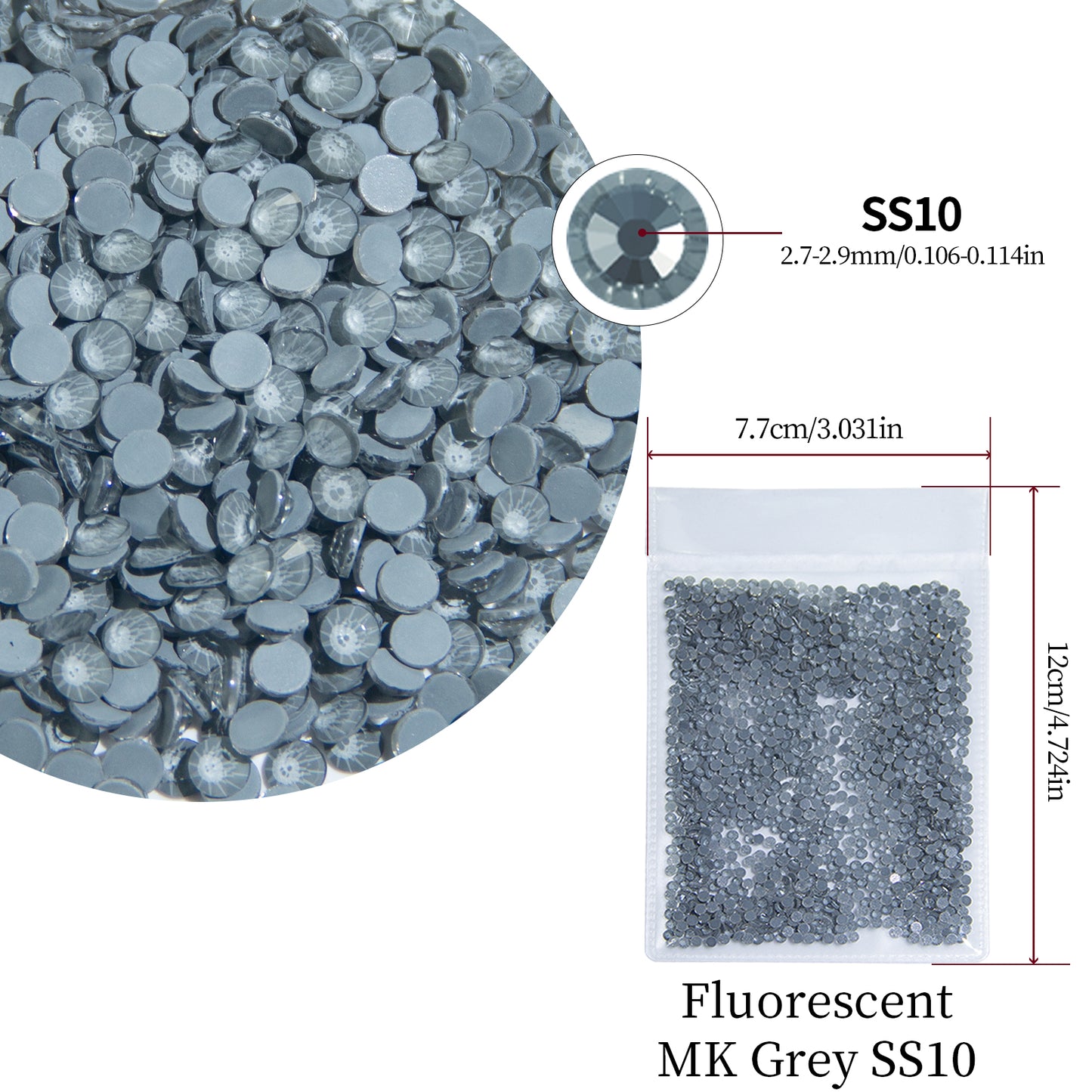 #153 Fluorescent MK Grey Glass Flat Back Rhinestones 1440pcs
