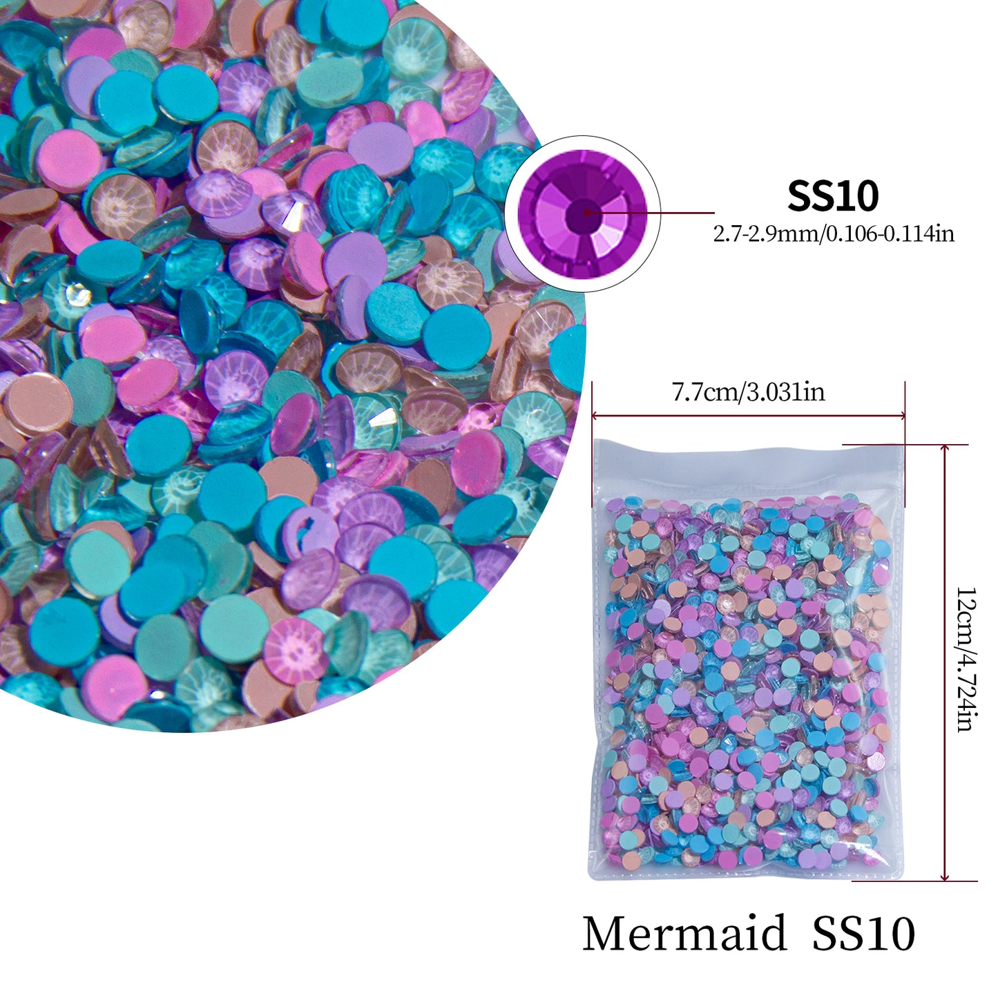 #M7 Mermaid Mixed Glass Flat Back Rhinestones 1440pcs