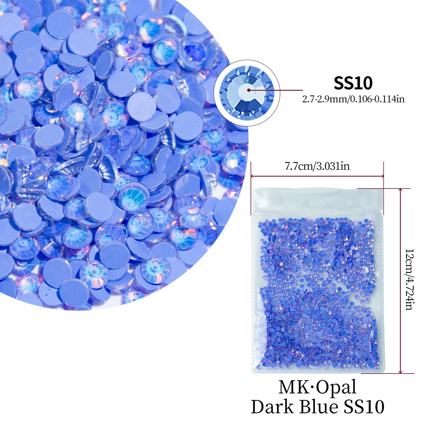 #161 MK Opal Dark Blue Glass Flat Back Rhinestones 1440pcs