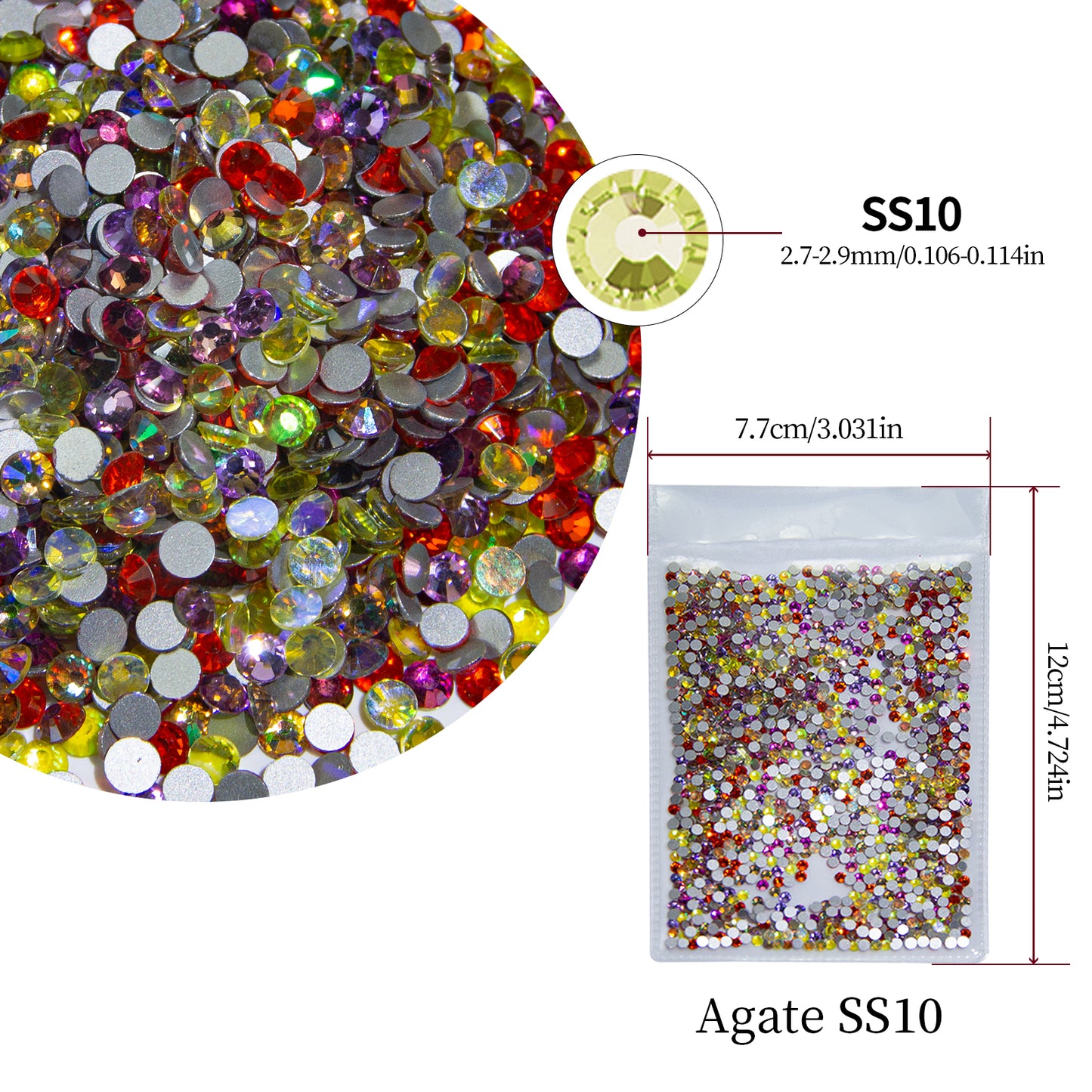 #M9 Agate Mixed Glass Flat Back Rhinestones 1440pcs