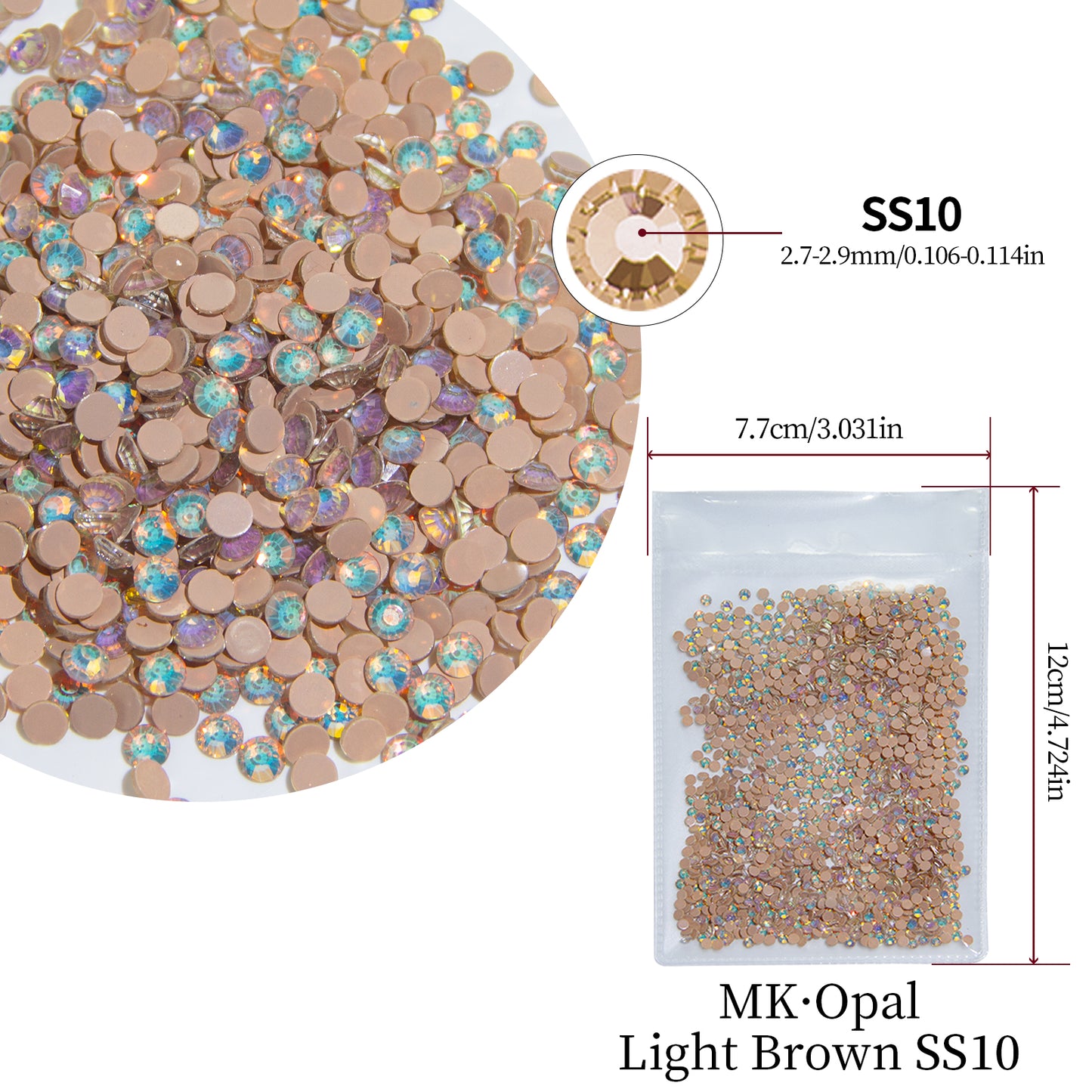 #200 MK Opal Light Brown Glass Flat Back Rhinestones 1440pcs