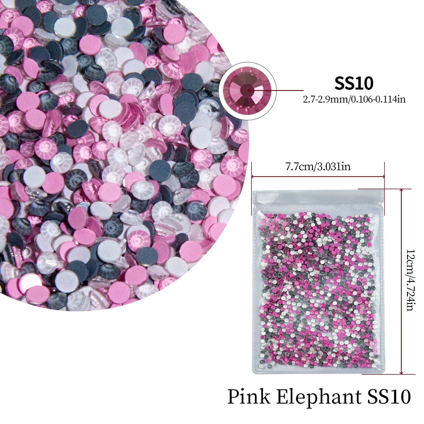 #M5 Pink Elephant Mixed Glass Flat Back Rhinestones 1440pcs