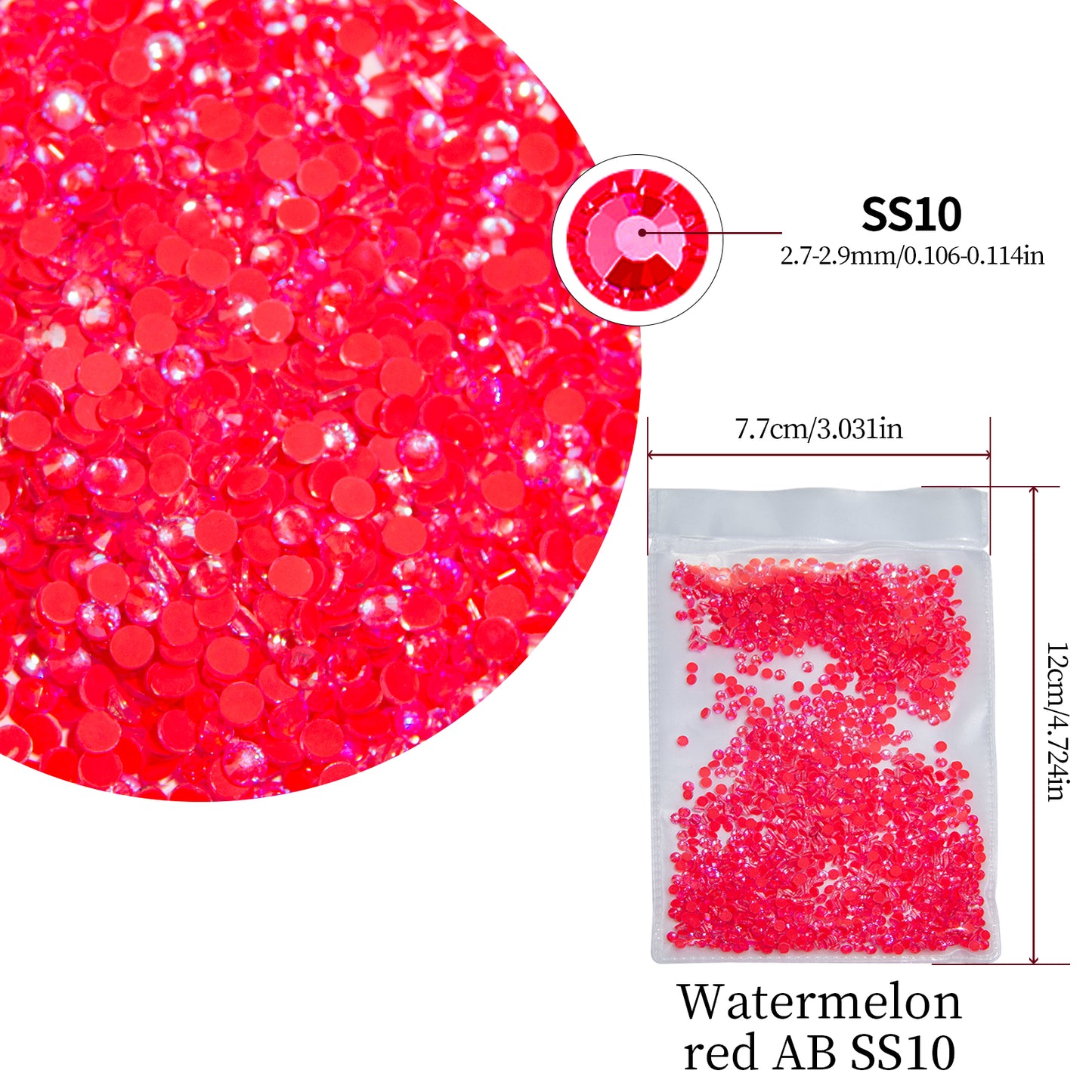 Watermelon red AB Glass Flat Back Rhinestones 1440pcs