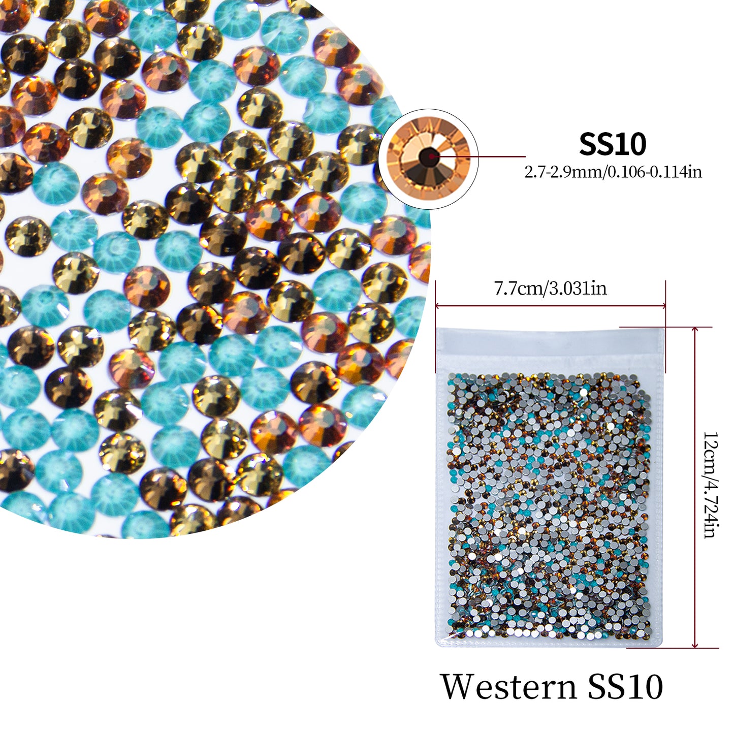 #M6 Western Mixed Glass Flat Back Rhinestones 1440pcs