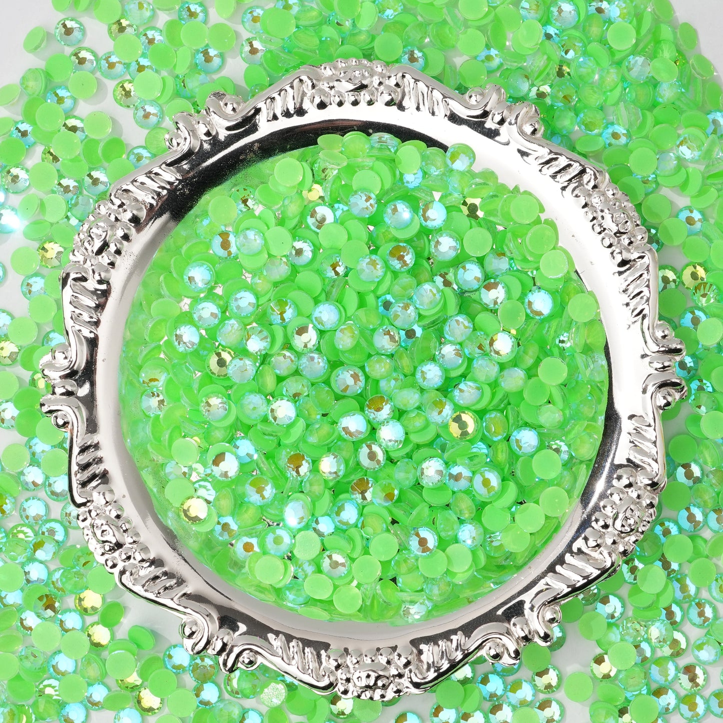 #109 Fluorescent Green AB Glass Flat Back Rhinestones 1440pcs