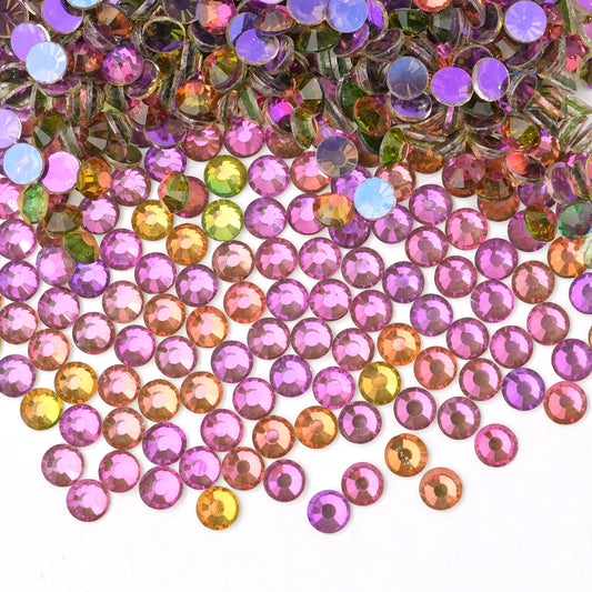 #200 Fluorescent Colorful Aurora Glass Flat Back Rhinestones 1440pcs