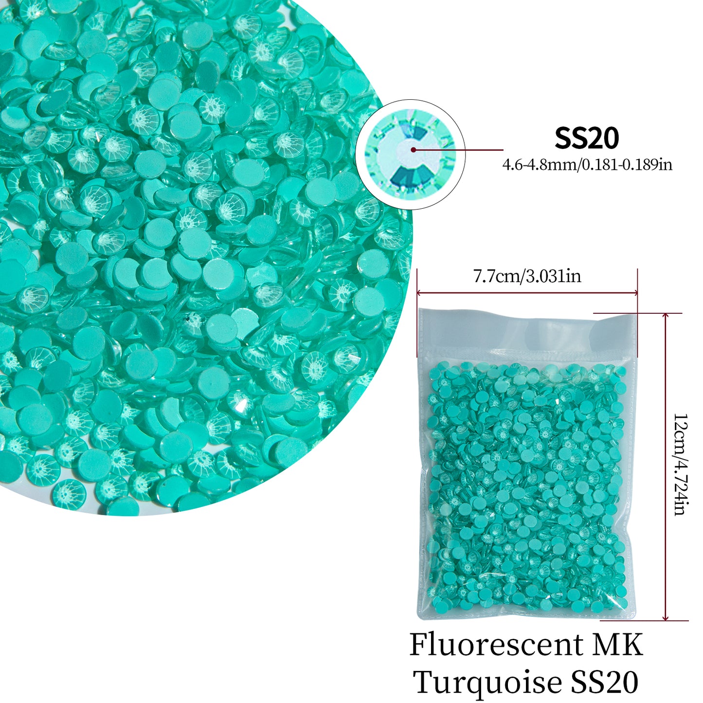 #156 Fluorescent MK Turquoise Glass Flat Back Rhinestones 1440pcs