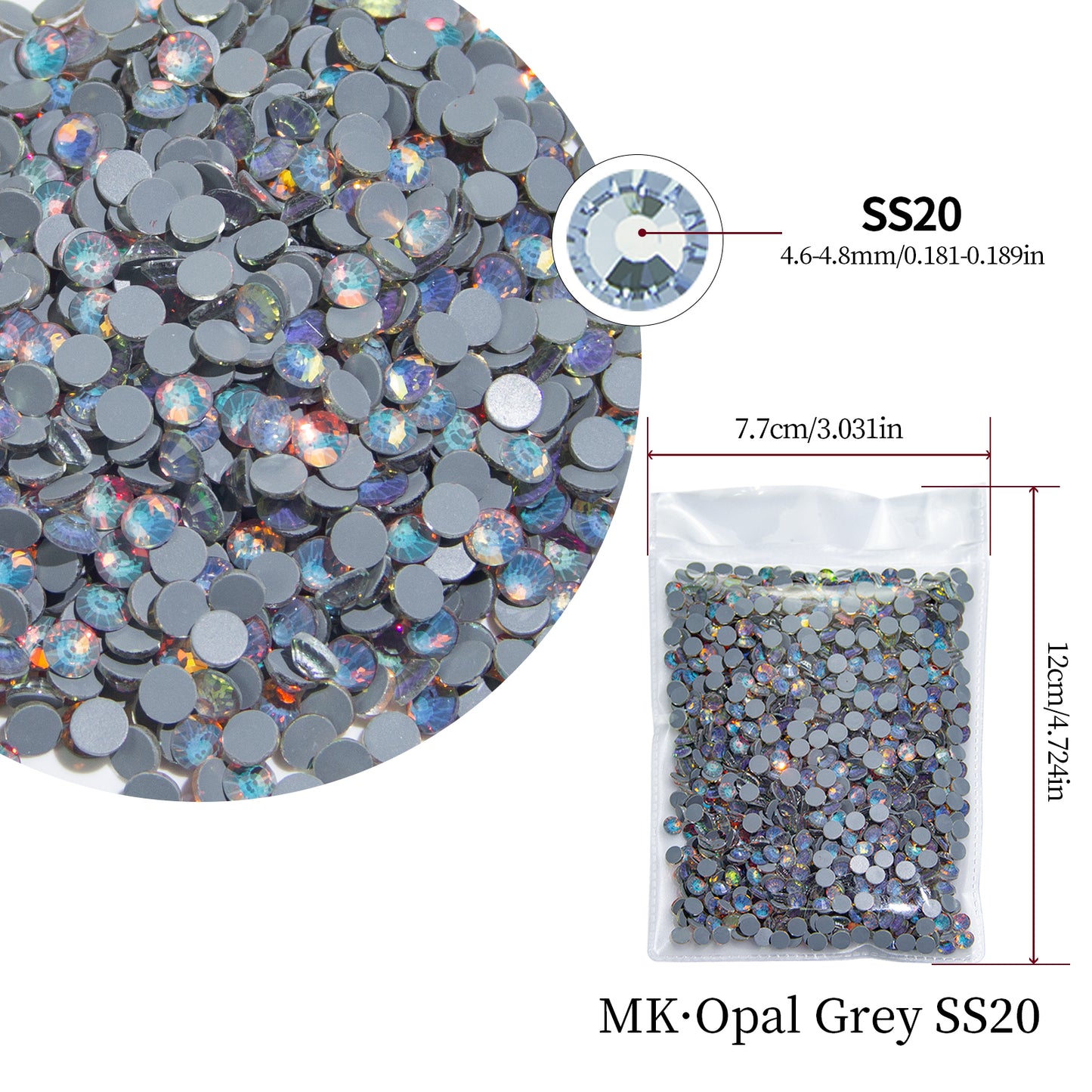 #166 MK Opal Grey Glass Flat Back Rhinestones 1440pcs