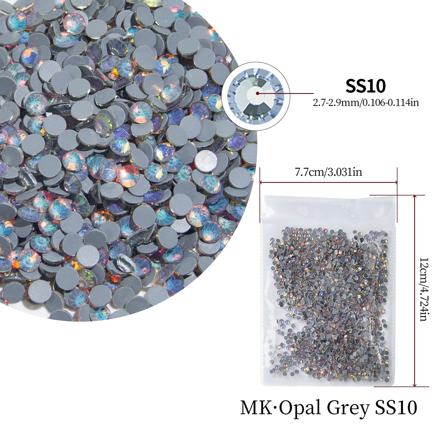 #166 MK Opal Grey Glass Flat Back Rhinestones 1440pcs