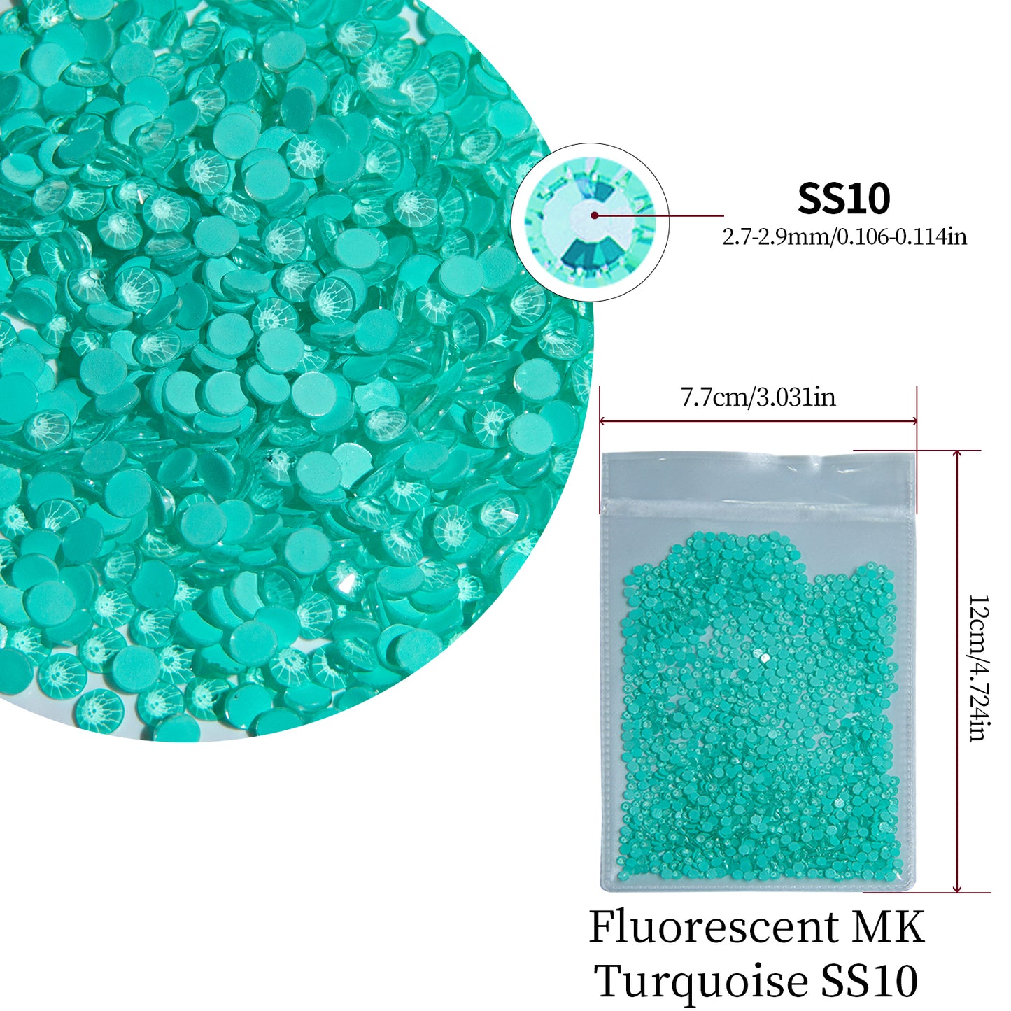 #156 Fluorescent MK Turquoise Glass Flat Back Rhinestones 1440pcs