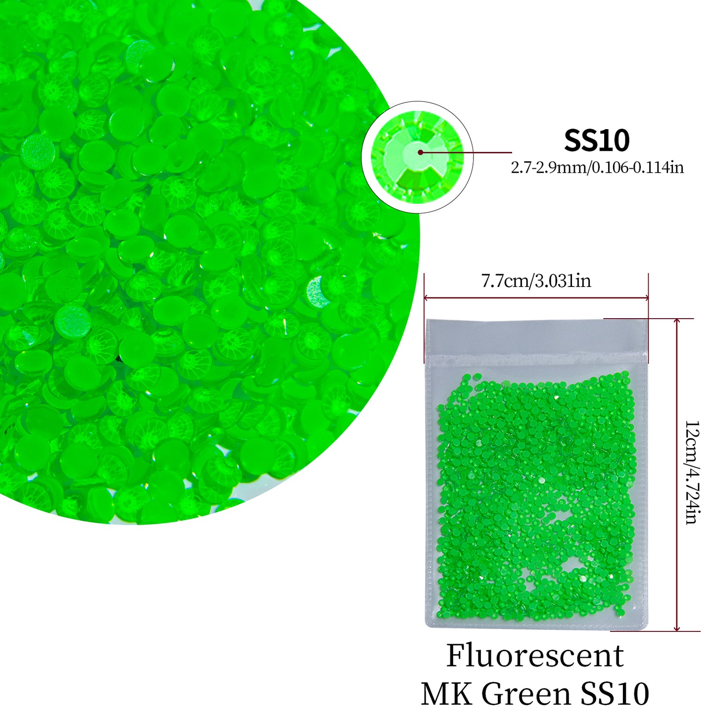 #117 Fluorescent MK Green Glass Flat Back Rhinestones 1440pcs