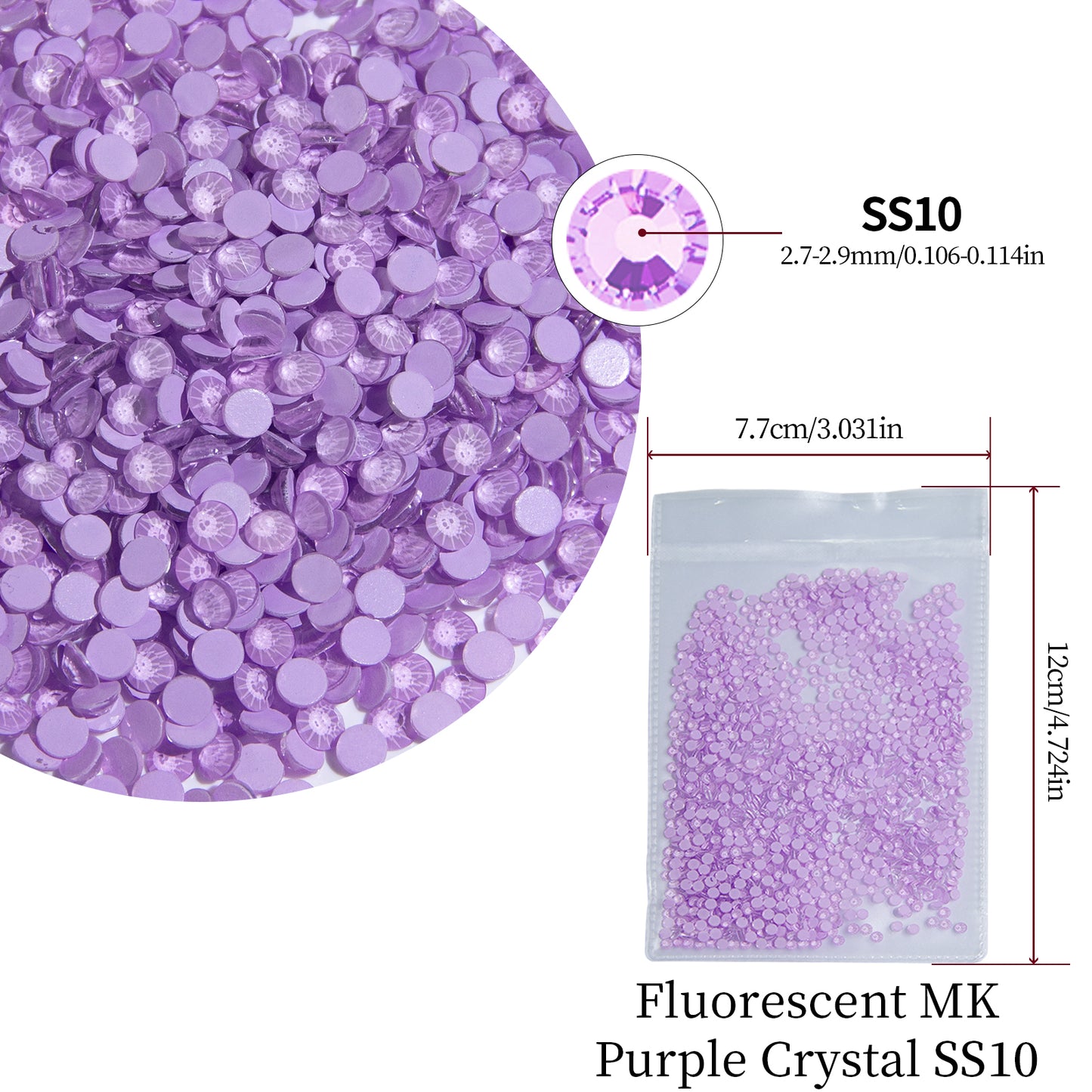 #151 Fluorescent MK Purple Crystal Glass Flat Back Rhinestones 1440pcs